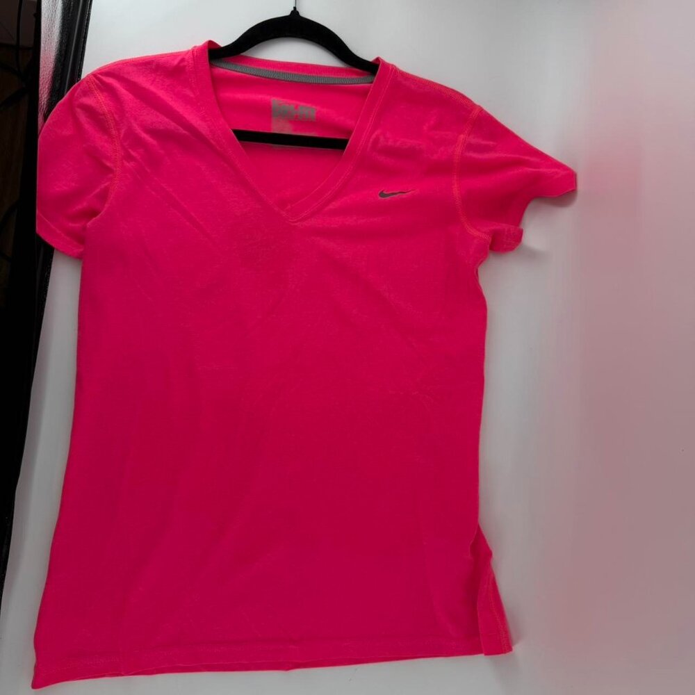 Nike Hot Pink Dri-Fit V Neck Tee Medium